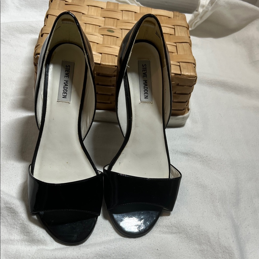 Steve Madden Black Patent Open Toe Heels